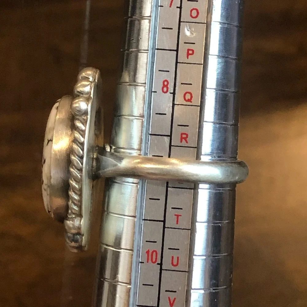 WHITE BUFFALO Turquoise Sterling Silver Cabochon Navajo Ring Size Adjustable - Picture 7 of 11